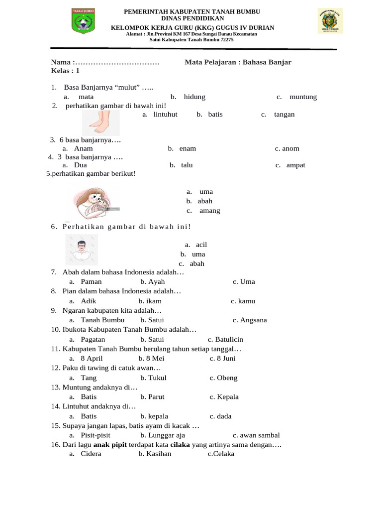 Soal Pas Budaya Banjar Kelas 1 PDF