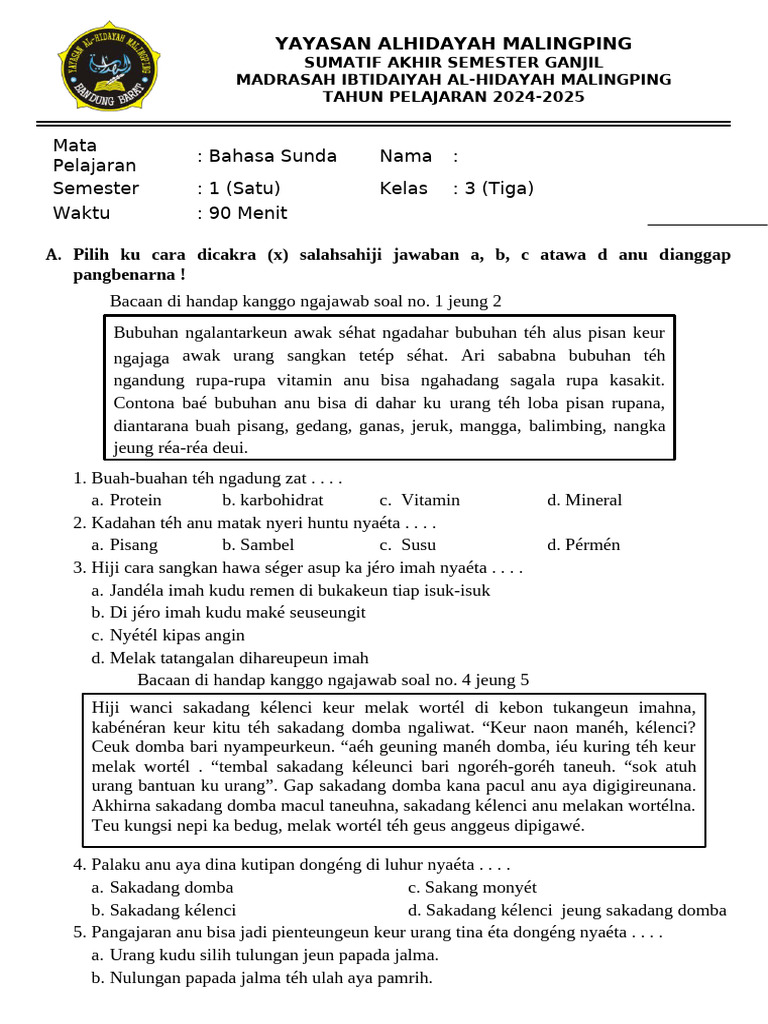 5 Rahasia Latihan Soal Basa Sunda Kelas 3 Semester 2 Agar Anak Langsung Paham Materinya