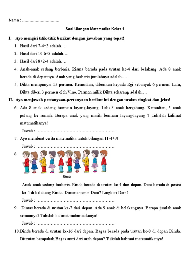 contoh soal khot kelas 1