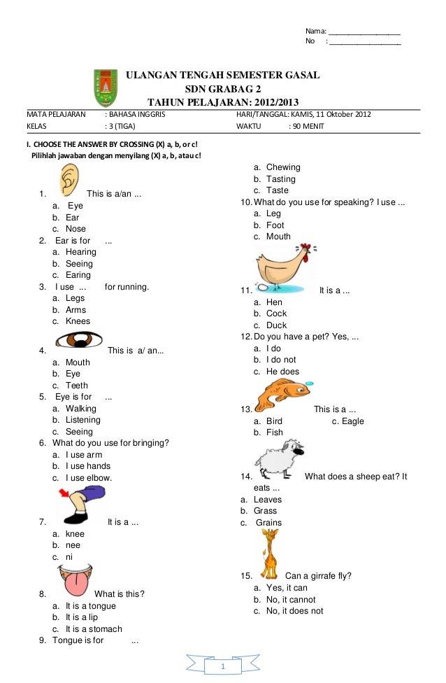 soal bahasa inggris kelas 1 sd pdf