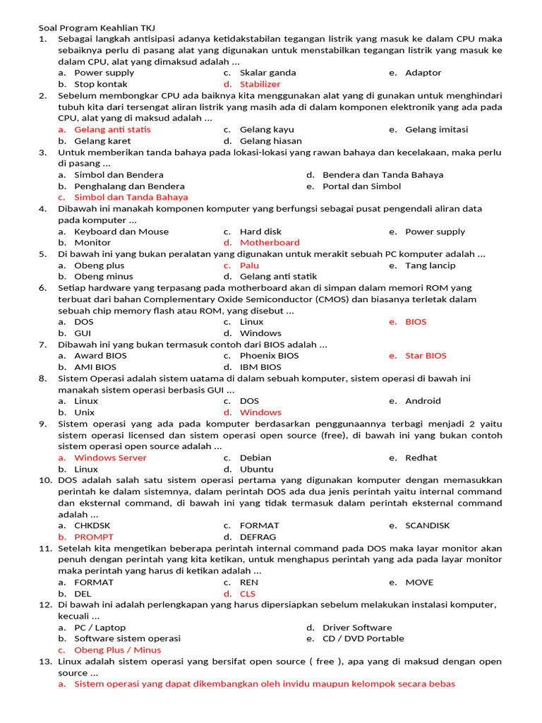 Soal Ujian Keahlian TKJ Terbaru PDF