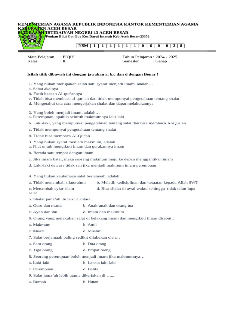 Soal Fiqih Kelas 2 Semester 2 PDF