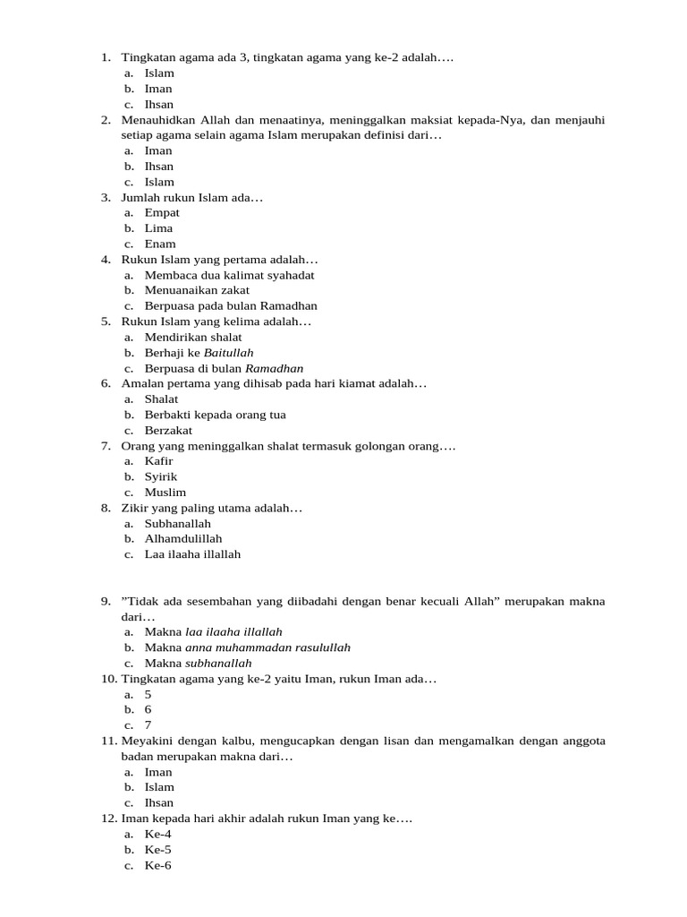 Soal Pas Aqidah Kelas 2 Semester Genap Tp 2024-2025 PDF