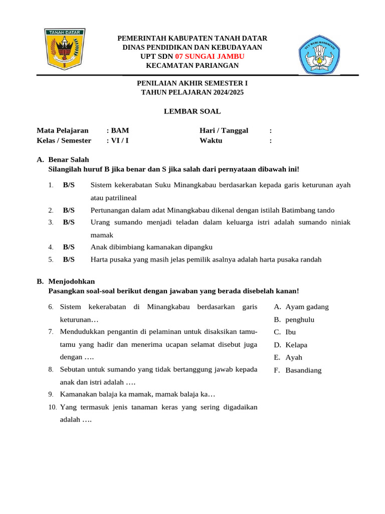 Ternyata Hanapi Bani Bocorkan Soal BAM Kelas 6 Semester 1 dan Kunci Jawaban 2026