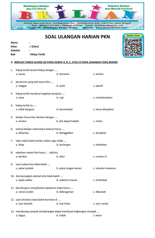 Wajib Tahu 50 Soal PKN Kelas 2 SD Semester 1 PDF Lengkap Kunci Jawaban