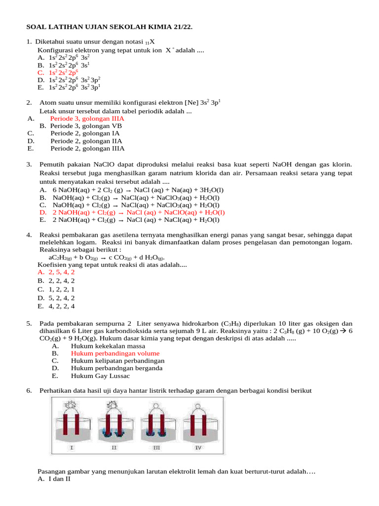 Soal Latihan Ujian Sekolah Kimia 21-22 PDF