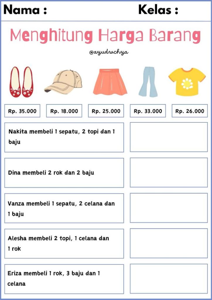 5 Contoh Soal Matematika Kelas 1 tentang Harga Barang dan Cara Hitungnya yang Ternyata Mudah
