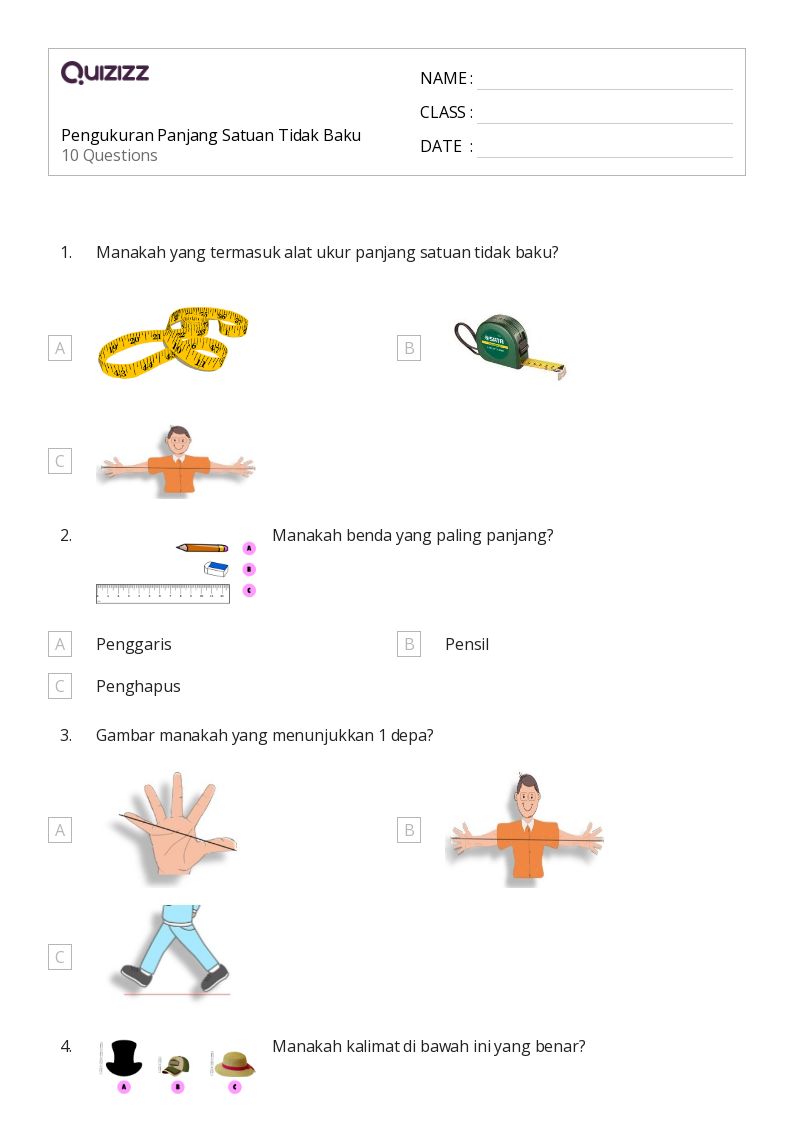 50 lembar kerja Satuan pengukuran untuk Kelas 1 di Quizizz Gratis