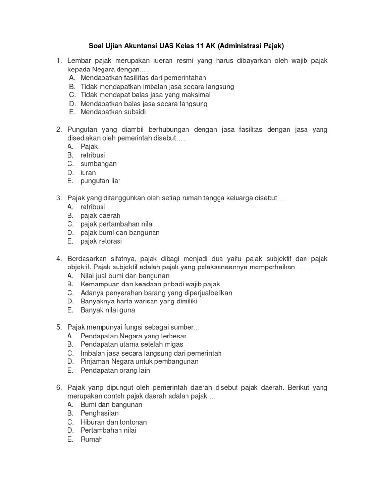7 Contoh Soal UAS Admin Pajak Kelas 11 Semester 1 yang Wajib Kamu Kuasai Sebelum Ujian