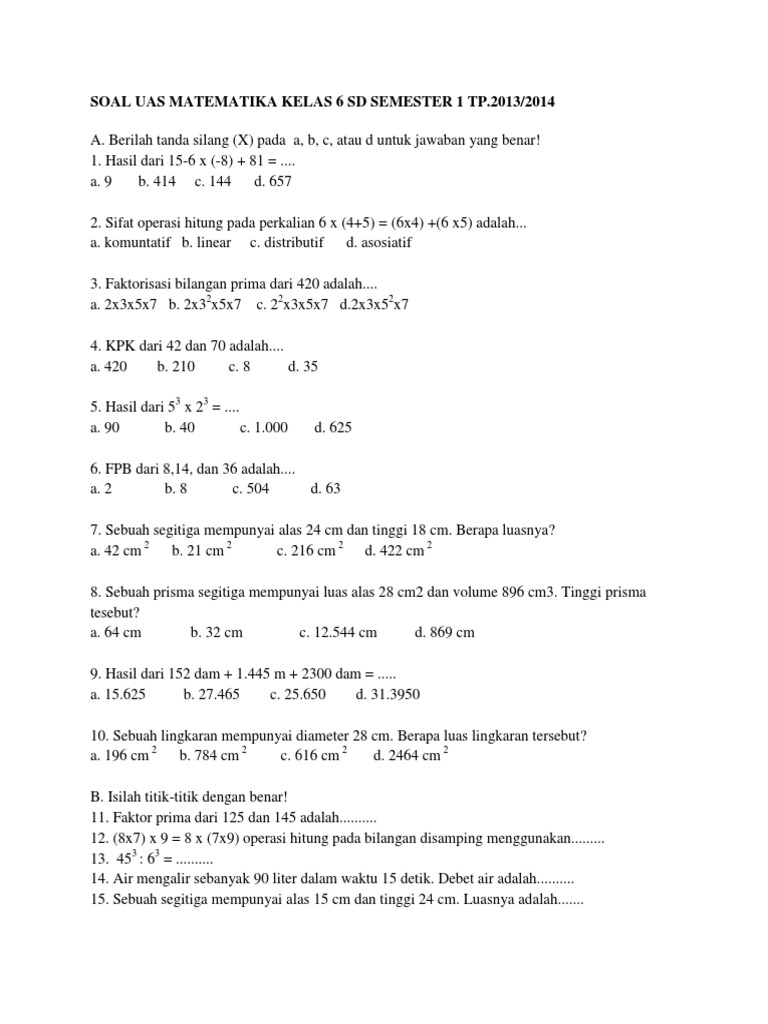 Akhirnya Ada Kumpulan Contoh Soal Uas 1 Kelas 5 Kurikulum 2013 Lengkap dengan Kunci Jawaban Biar Nilai 100