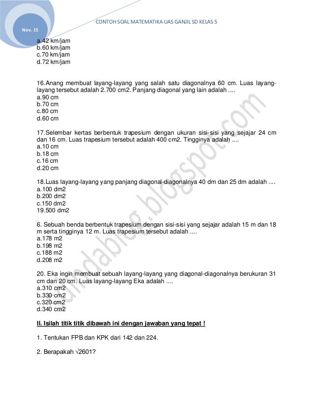Rahasia 5 Contoh Soal UAS 1 Kelas 5 Kurikulum 2013 Revisi 2017 yang Bikin Nilai Anak Naik