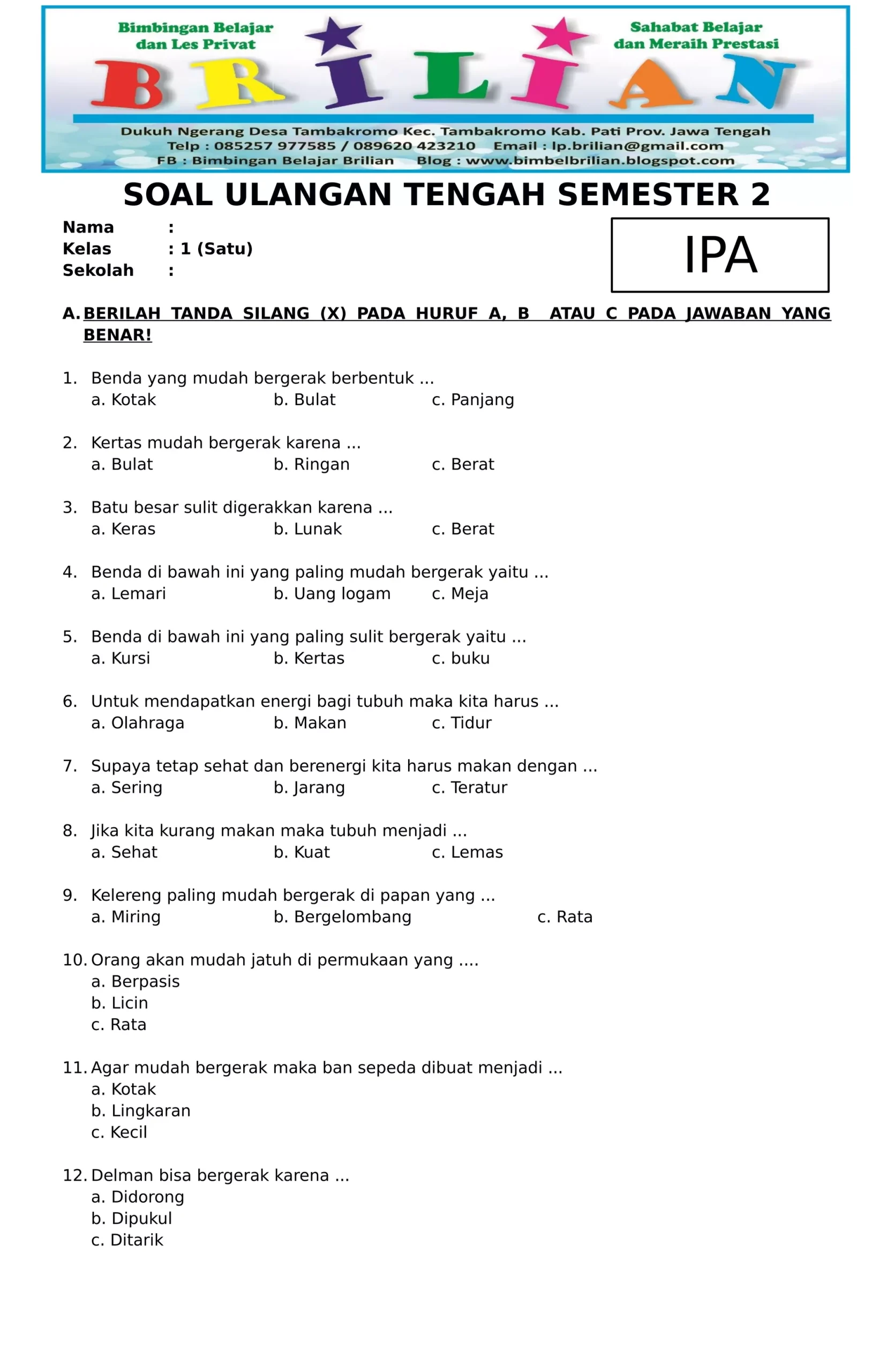 Terbukti! 5 Contoh Soal IPA Kelas 1 Semester 2 Bantu Anak Sukses di Kunci Jawaban Bahasa 9