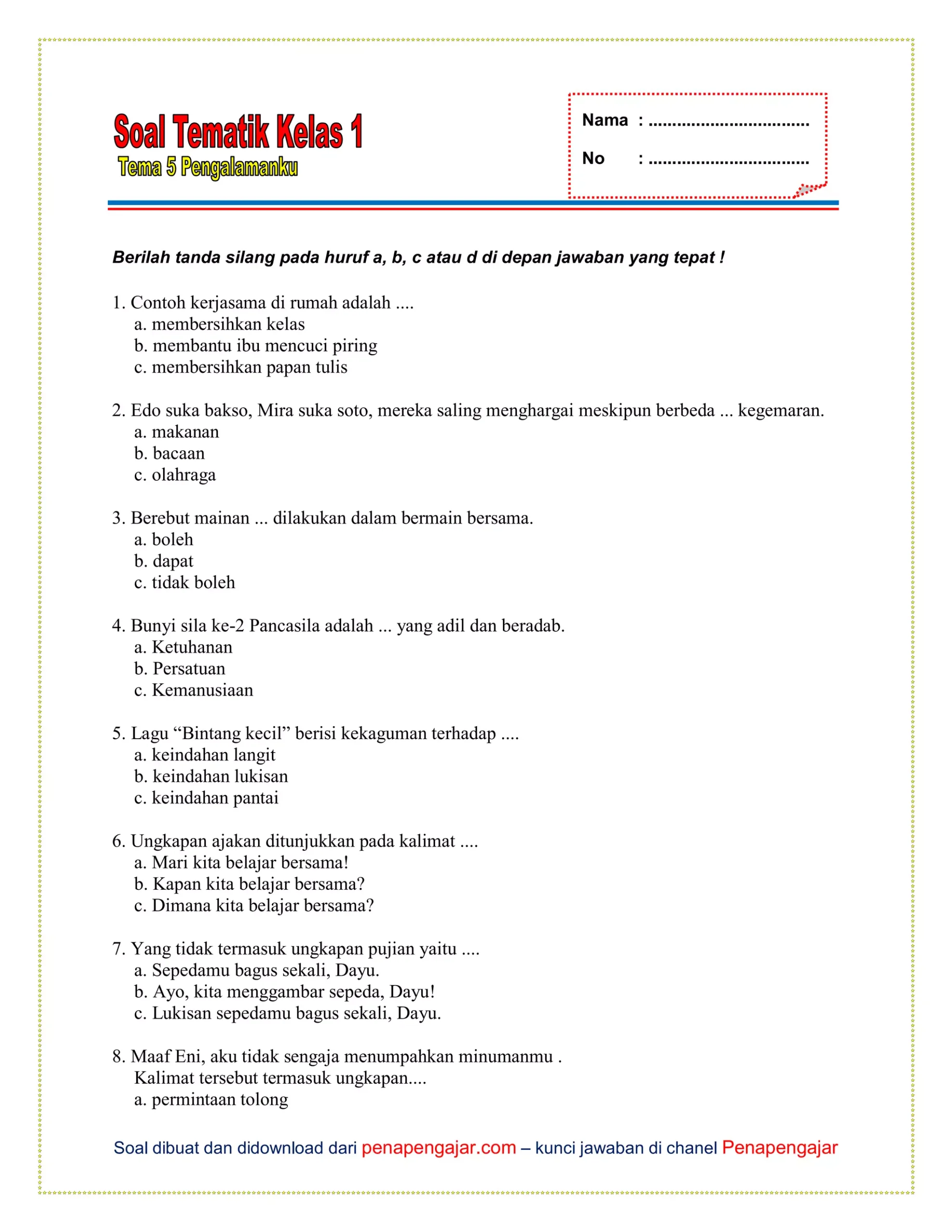 Ternyata Ini 5 Contoh Soal Ulangan Tema 5 Kelas 1 yang Sering Muncul di Ujian 2026