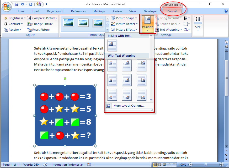 Cara mengatur posisi dan ukuran gambar di ms word agar kelihatan rapi