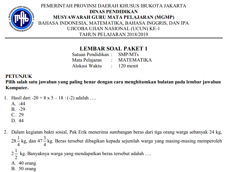 Ternyata Ini Rahasia Tak Terduga di Balik Contoh Soal Matematika Kelas 1 SMP Tahun 2019 yang Jarang Diketahui