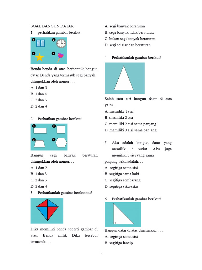 contoh soal matematika kelas 1 smp tentang mengenal bangun datar