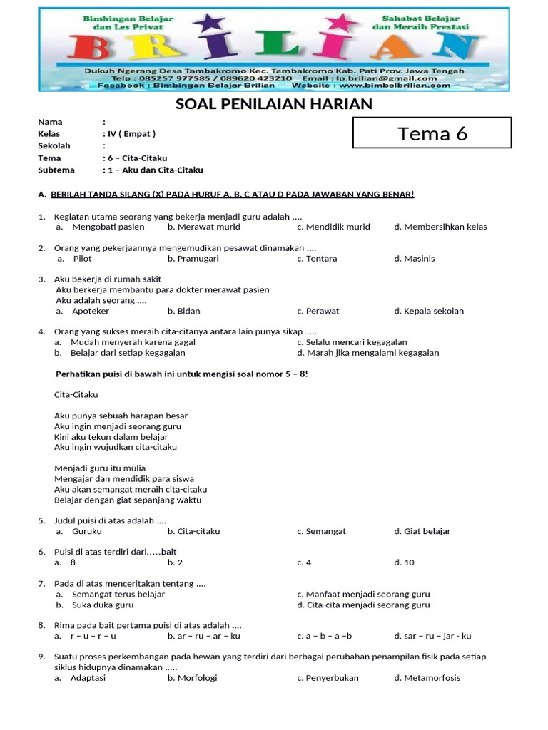 Rahasia Cepat Jawab Soal Tema 6 Cita-citaku Kelas 4 SD Agar Nilai Sempurna