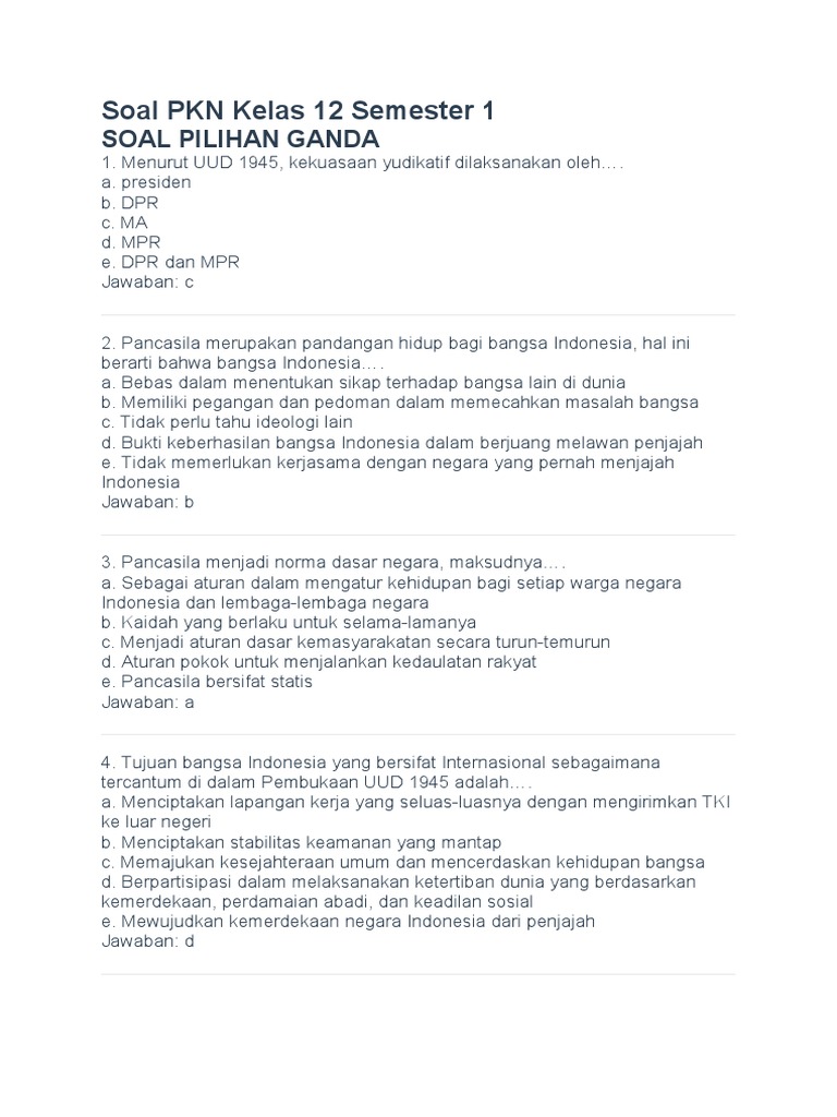 Rahasia Lulus Nilai Sempurna dengan Latihan Soal UAS PKN Semester 1 Kelas 12 Terbaru