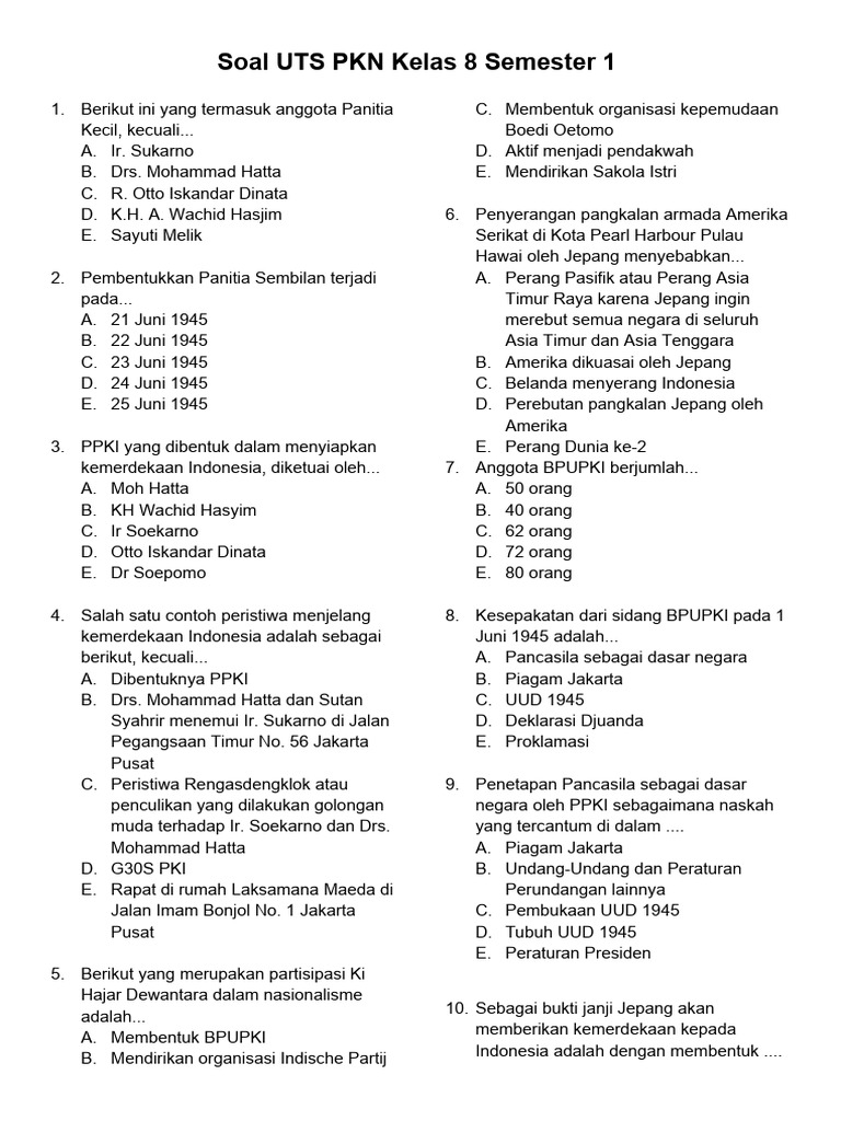 Wajib Tahu! Kumpulan Latihan Soal UAS PKN Kelas 8 Semester 1 Kurikulum 2013 Terbaru